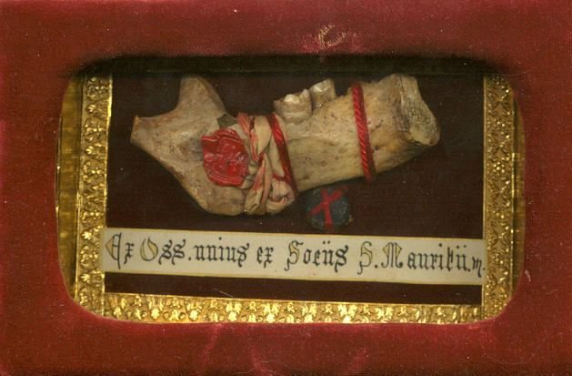 Jaw relic of a Theban Legion martyr in a carved frame